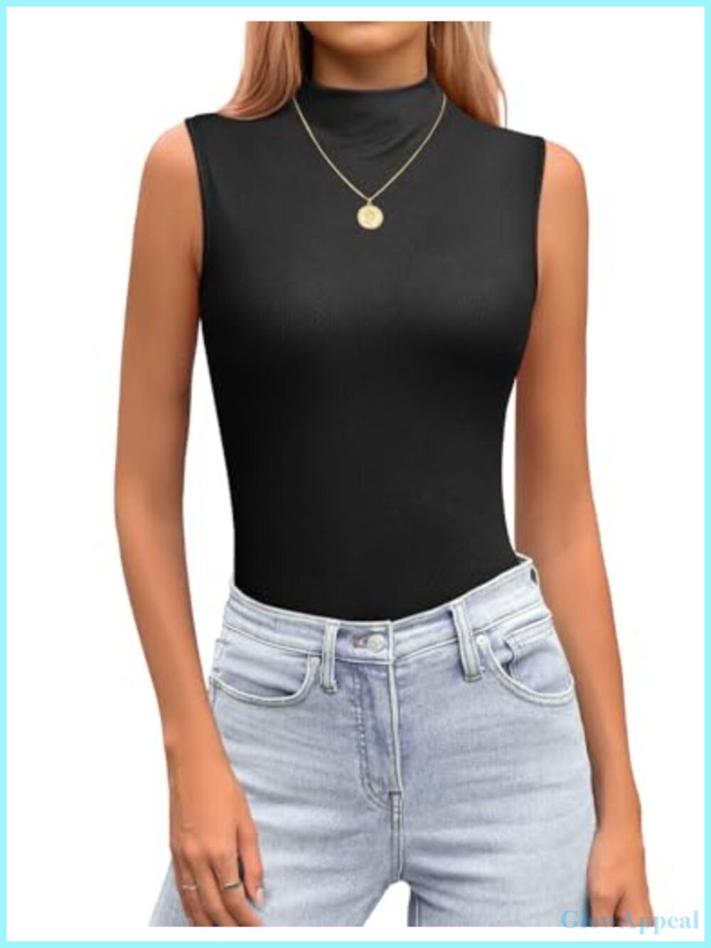Sleeveless Mock Turtleneck Tank Top High Neck Stretch Casual